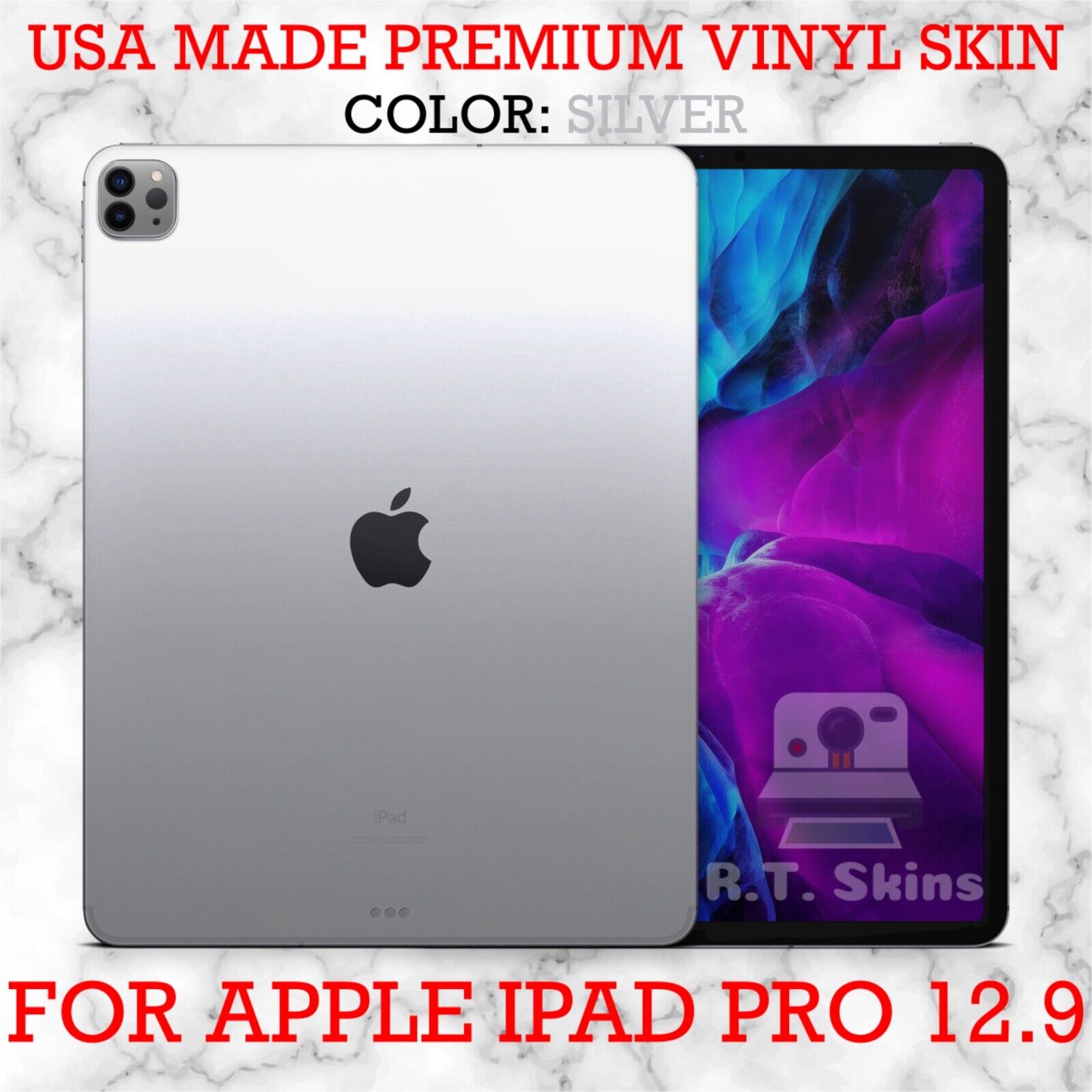 RT.SKINS - Silver - Full Body Vinyl Skin for Apple iPad Pro 12.9 (2020)
