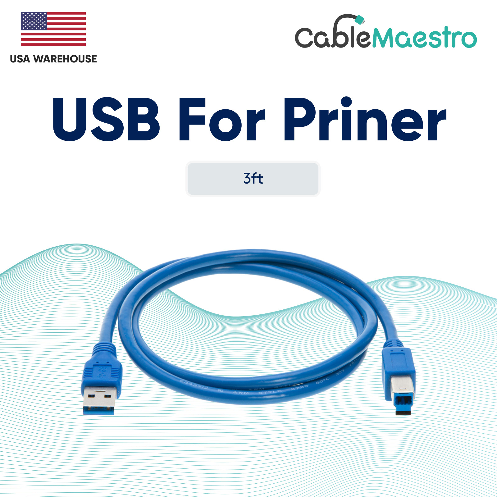 USB 3.0 Type B Printer Cable Scan Fast High Speed Print Drive Disk DAC HP Epson