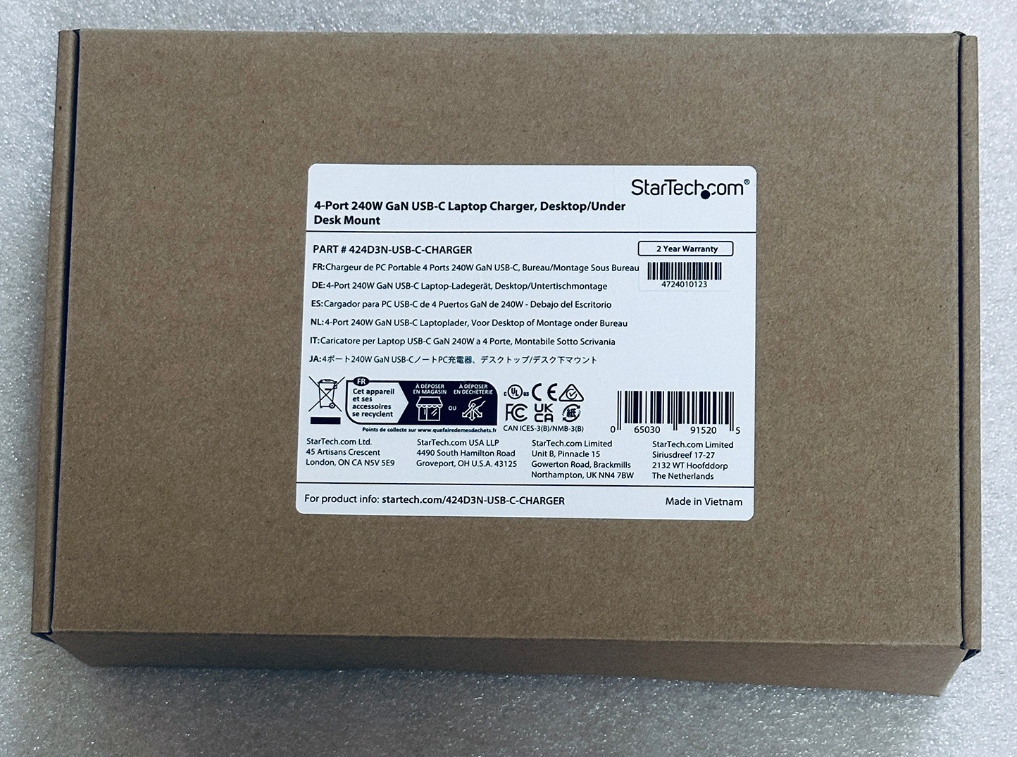 NEW StarTech 4Port Multi-Device USB-C Charger 240W StarTech 424D3N-USB-C-CHARGER NEW StarTech 4Port Multi-Device USB-C Charger 240W StarTech 424D3N-USB-C-CHARGER