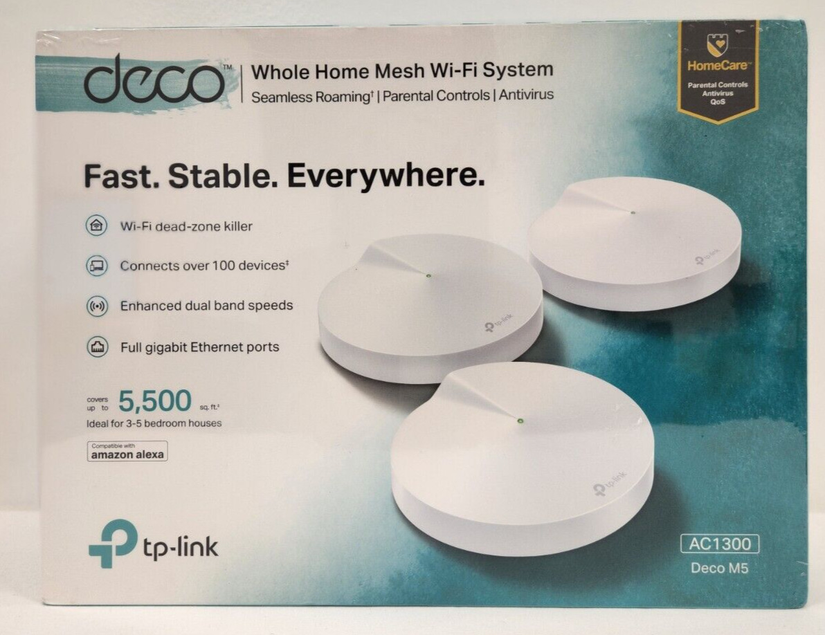 TP-Link Deco M5 AC1300 MU-MIMO Dual-Band Whole Home Wi-Fi System (3-Pack) 5500Ft