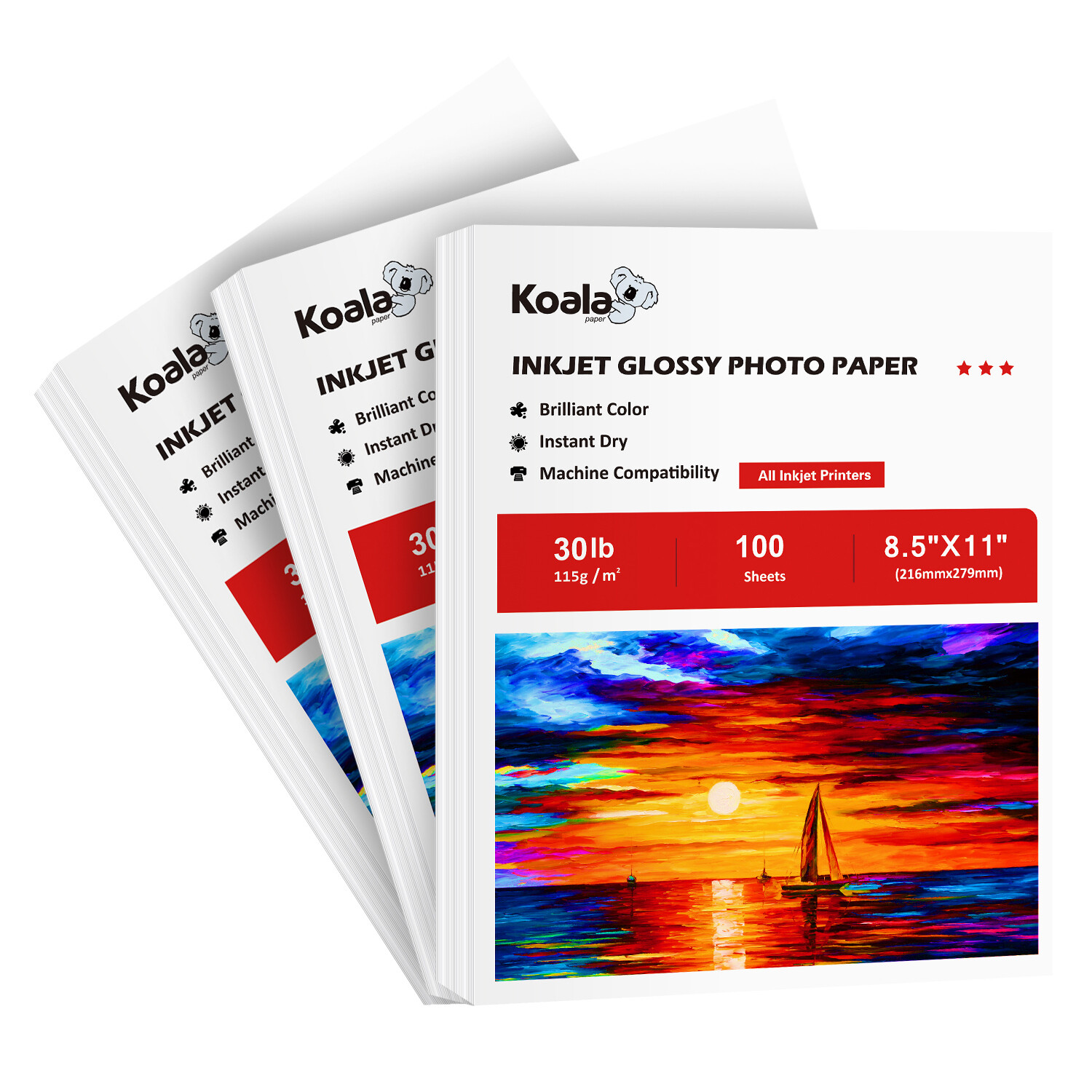 300 Sheets Koala Glossy Printer Paper 8.5x11 30lb 115g Thin Inkjet Photo Paper 300 Sheets Koala Glossy Printer Paper 8.5x11 30lb 115g Thin Inkjet Photo Paper