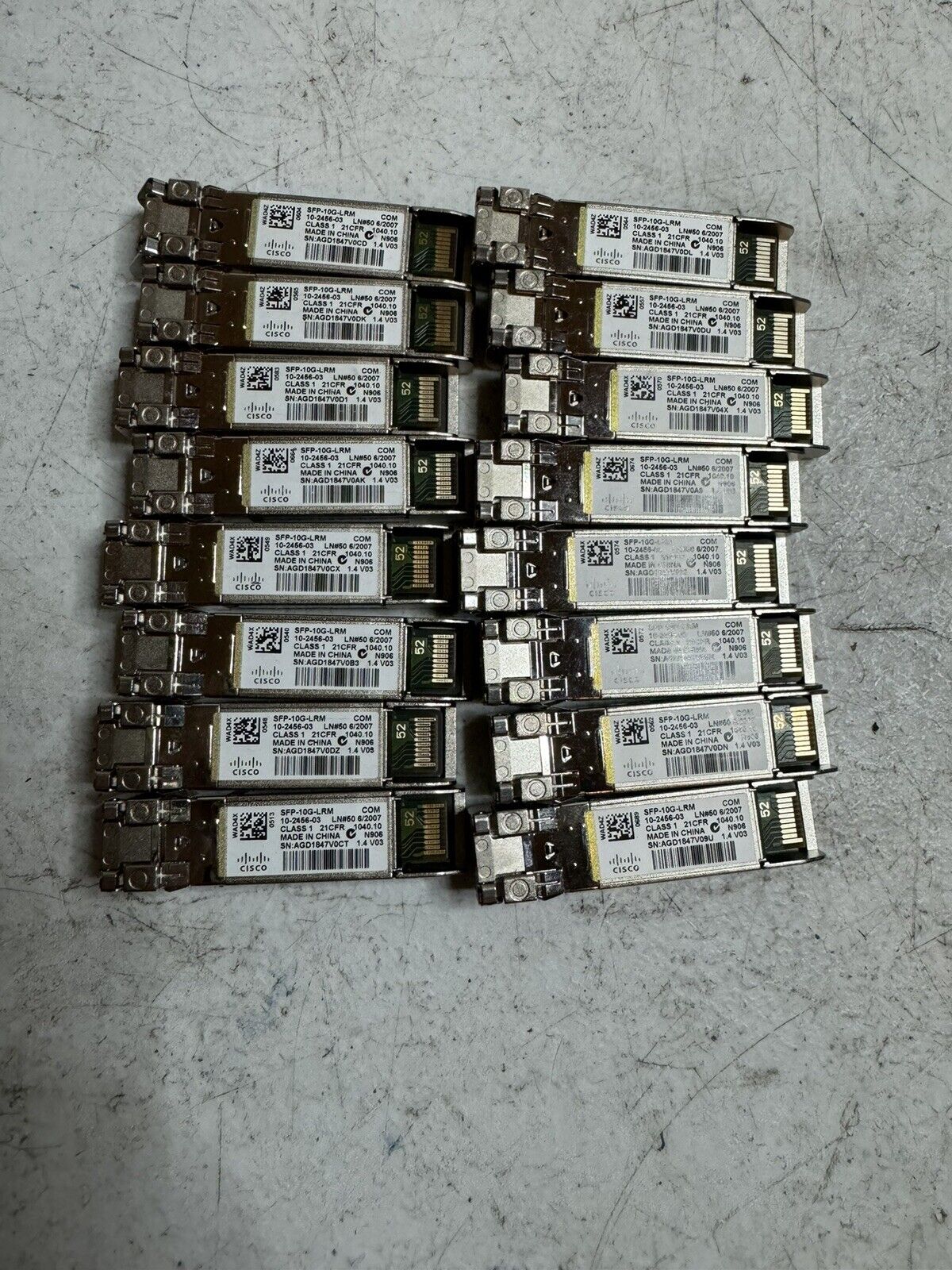LOT OF 16 Used Genuine Cisco SFP-10G-LRM SPF+ 10GB 10-2456-03 LRM Transceivers