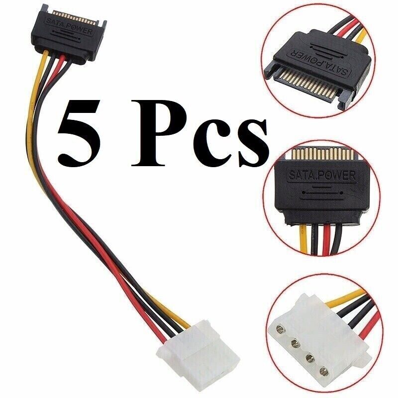5 x Male Female 4-pin Power Drive Adapter adaptor Cable to Molex IDE SATA 15-pin