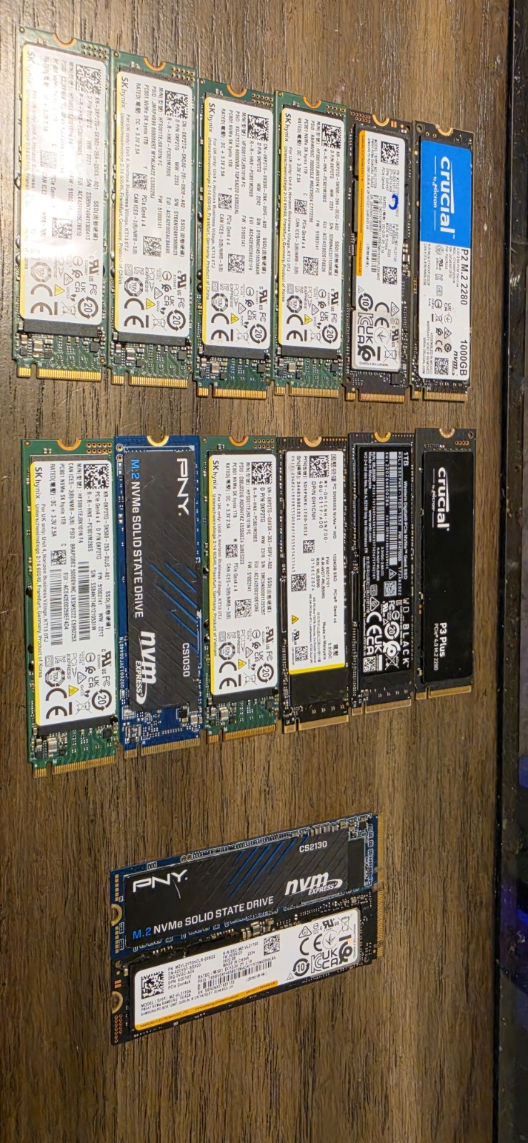 LOT OF 14 Mixed Major Brand 1TB NVMe PCIe Gen3 x4 M.2 Solid State Drive LOT OF 14 Mixed Major Brand 1TB NVMe PCIe Gen3 x4 M.2 Solid State Drive