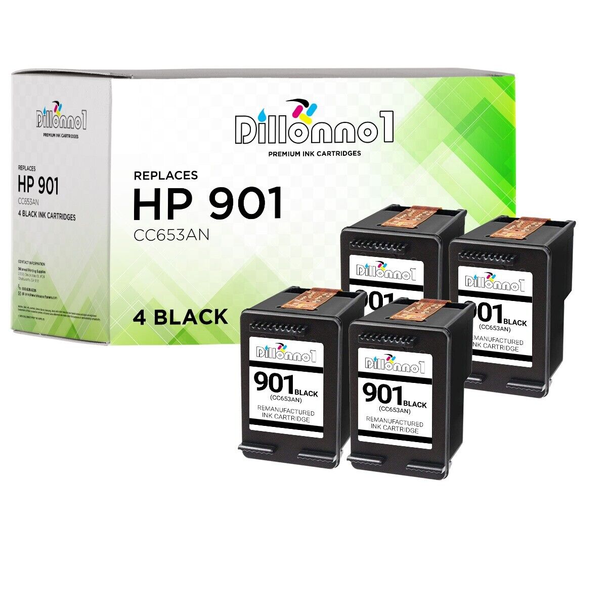 4 PACK For HP #901 Black Ink For HP Officejet 4500 G510 Series Printer