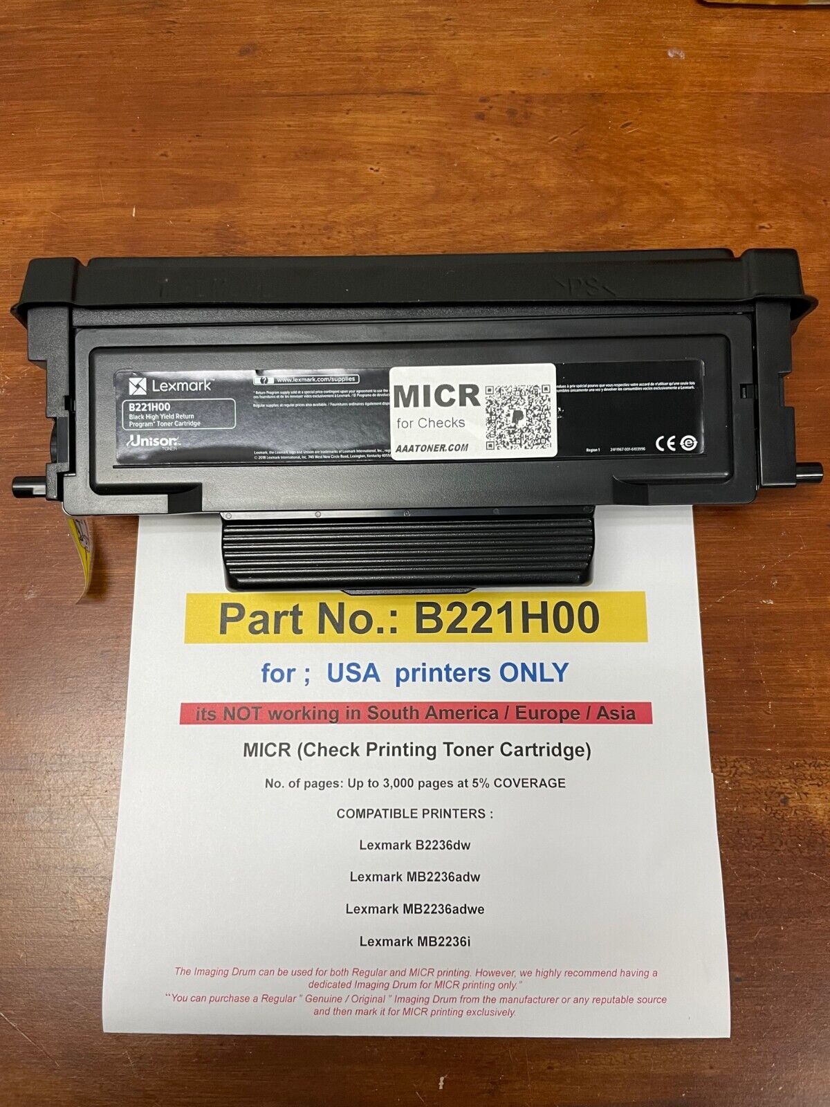 MICR (Check Print) for Lexmark B2236dw, MB2236adw, MB2236 Toner Cartridge