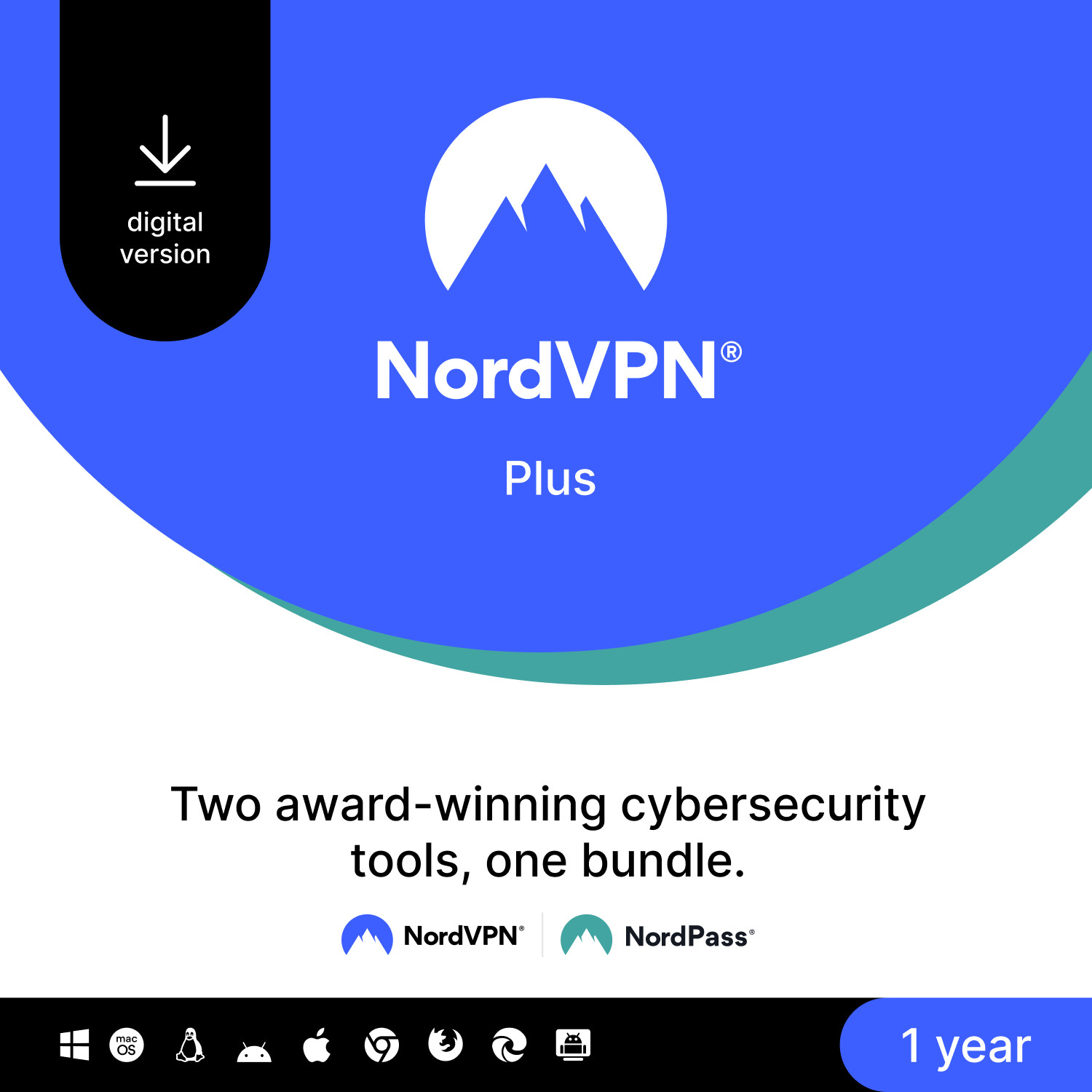 NordVPN Plus, 1-Year, VPN & Password Manager Software Bundle, Digital Code NordVPN Plus, 1-Year, VPN & Password Manager Software Bundle, Digital Code