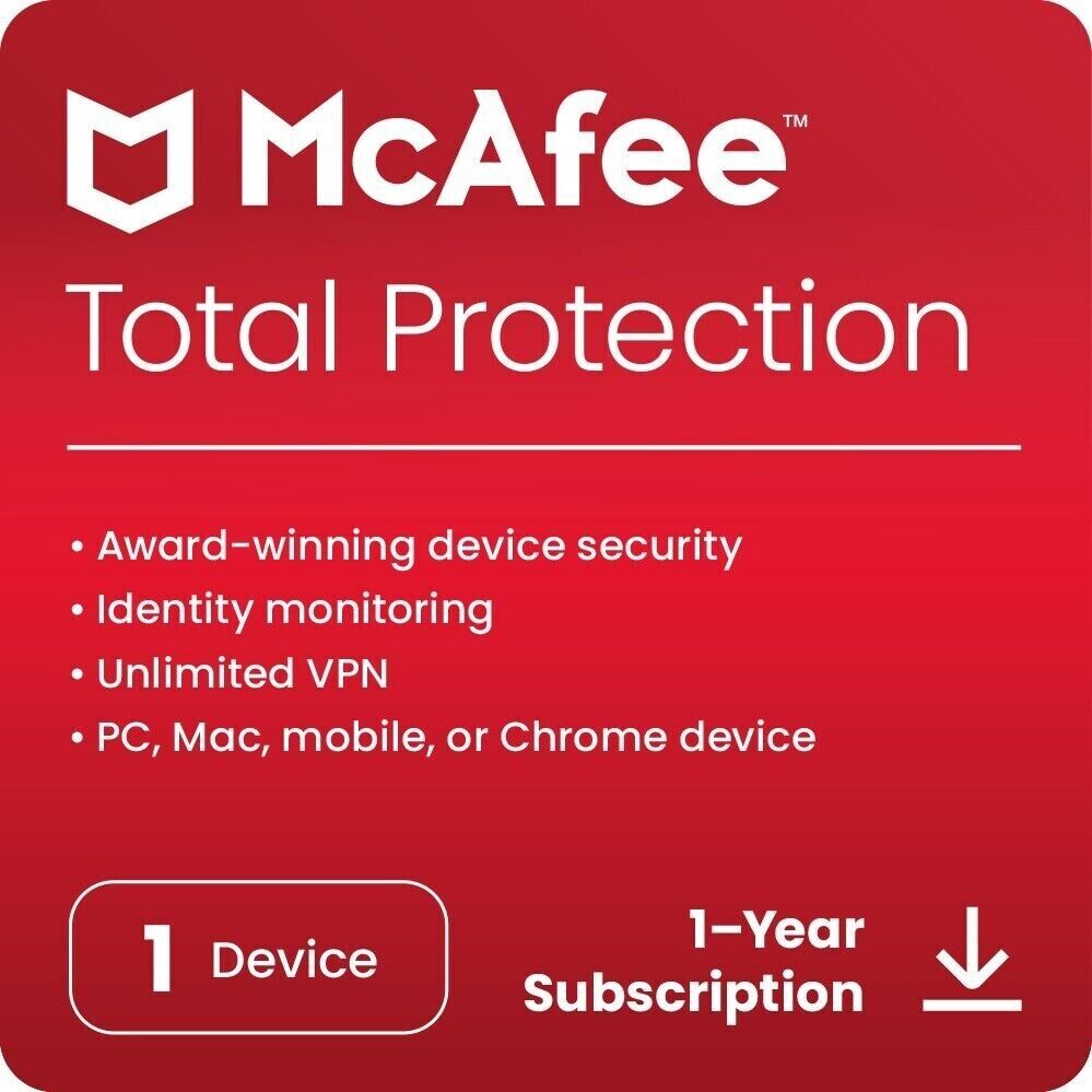 McAfee Total Protection 2024 Antivirus 1 Device 1 Year - 5 Minute EMAIL Delivery