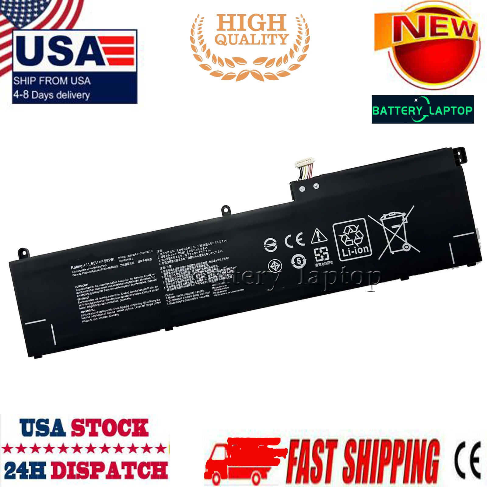 C32N2002-2 New 96Wh 8230mAh Battery for Asus ZenBook Pro 15 Flip OLED series C32N2002-2 New 96Wh 8230mAh Battery for Asus ZenBook Pro 15 Flip OLED series