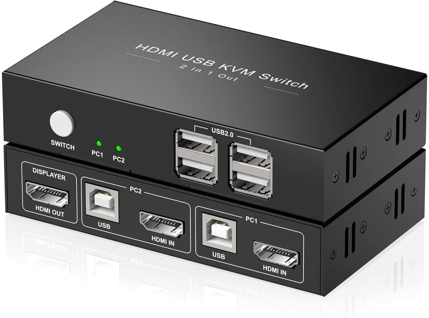 KVM Switch HDMI 2 Port Box,USB Switch Selector with 4 USB 2.0 Hub Share 2 PC