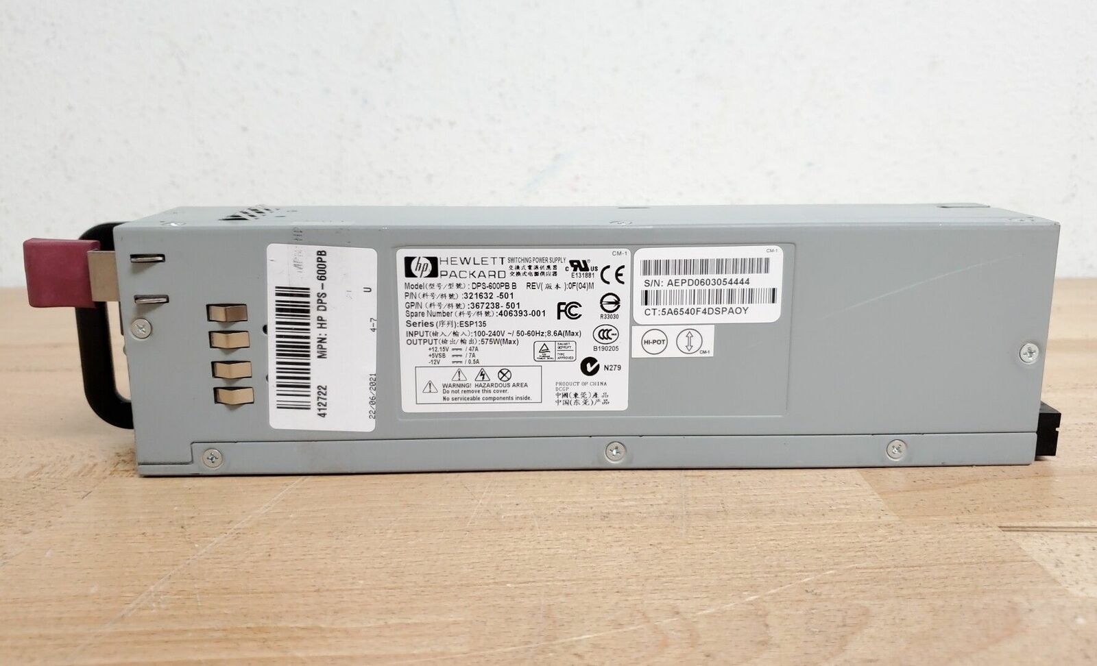 HP DPS-600PB B Hot Swap Server Switching Power Supply 321632-501