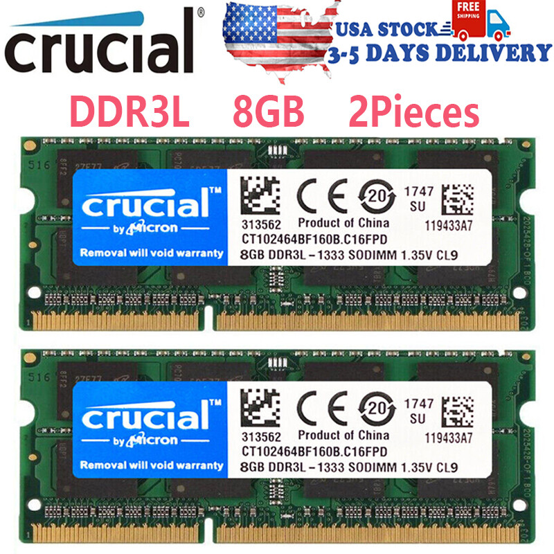 CRUCIAL DDR3L 16GB (8GB x2) 1333mhz PC3L-10600 Laptop SODIMM Memory RAM 204Pin CRUCIAL DDR3L 16GB (8GB x2) 1333mhz PC3L-10600 Laptop SODIMM Memory RAM 204Pin