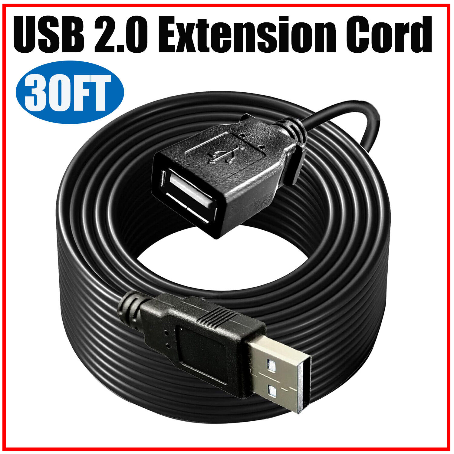 30FT USB 2.0 Extension Extender Cable Cord USB A Male to Female HIGH SPEED Adapt