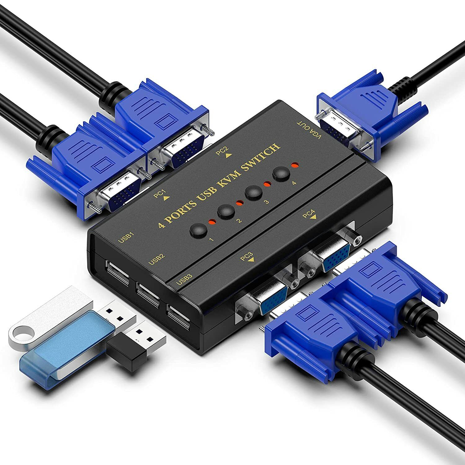VGA KVM Switch 4 Port with USB Hub, KVM Switch for 4PC Sharing VGA monitor