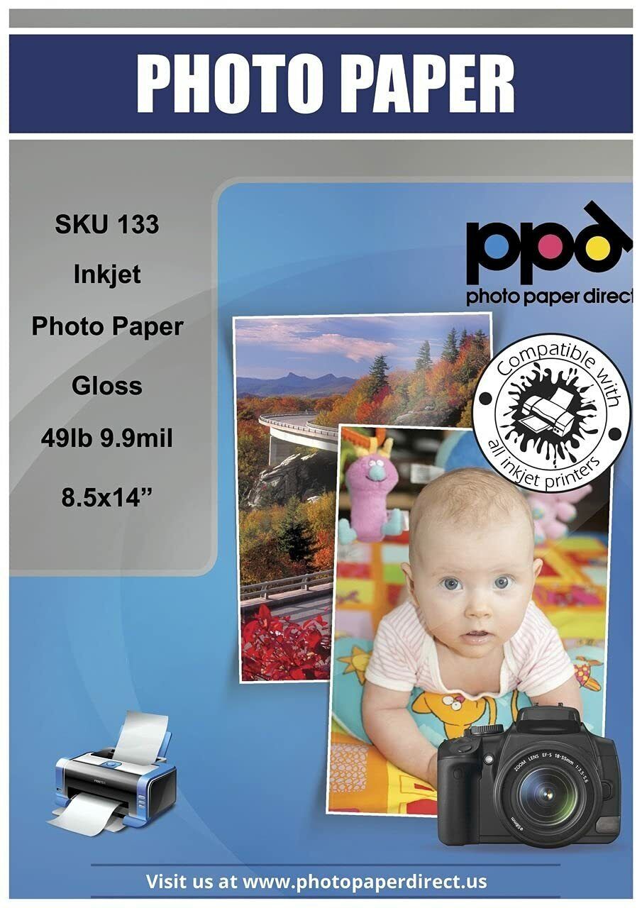 PPD Inkjet Glossy Photo Paper Legal - 50 Sheets, PPD133-50