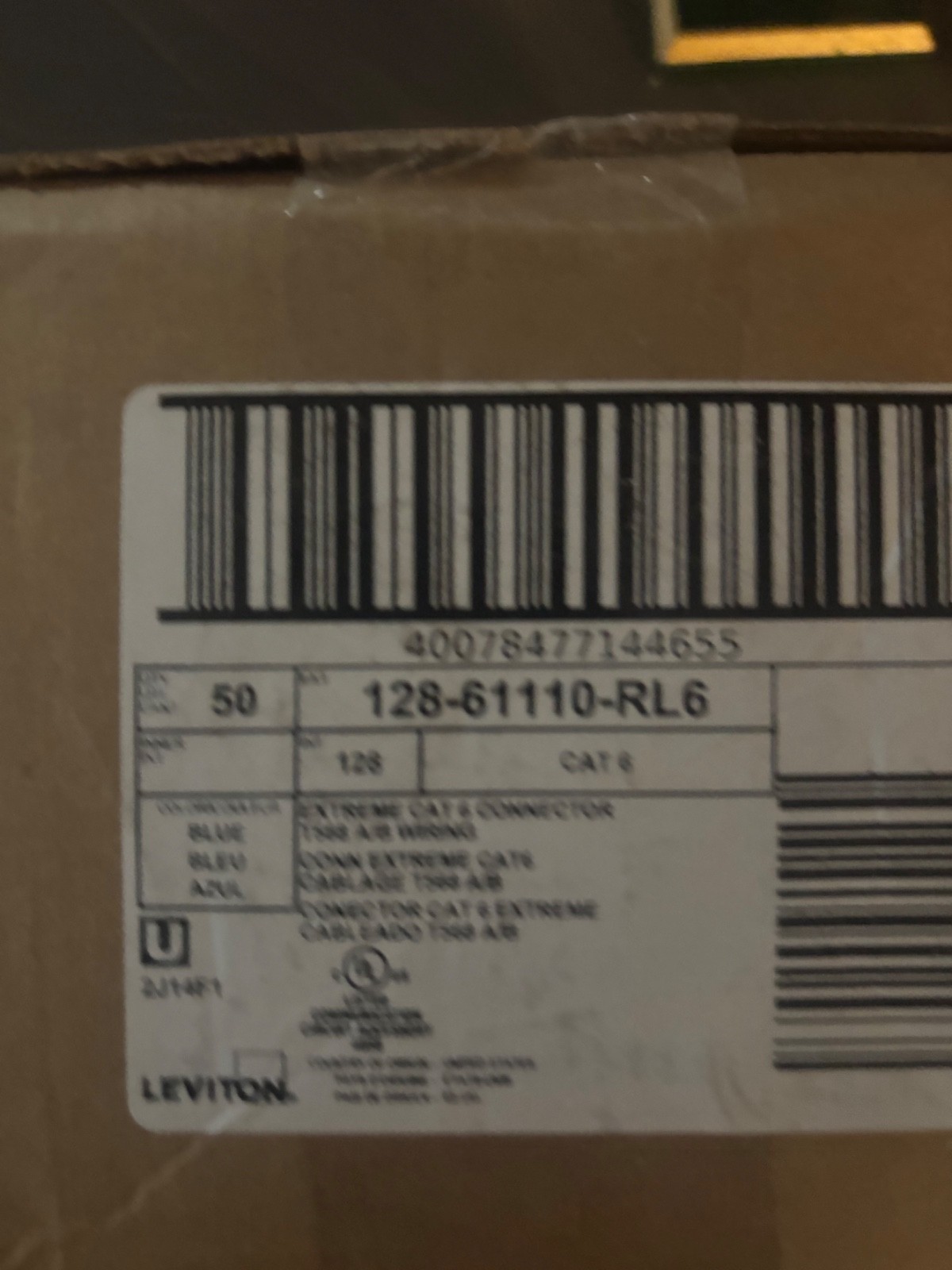 Leviton eXtreme Cat 6 QuickPort Jack - Blue (61110-RL6 ) BOX of 50 Leviton eXtreme Cat 6 QuickPort Jack - Blue (61110-RL6 ) BOX of 50