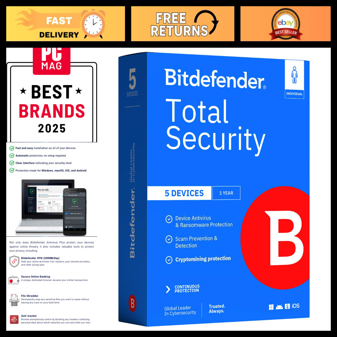 Complete Antivirus & Internet Security Suite - 5 Devices, 1 Year - PC/Mac Code