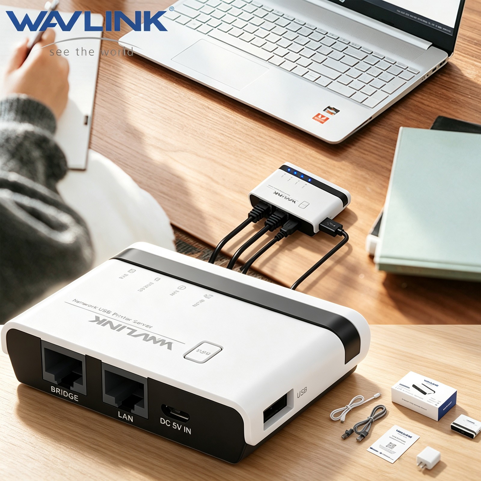 USB Wireless Print Server Standalone WiFi Print Server w/10/100Mbps LAN/Bridge
