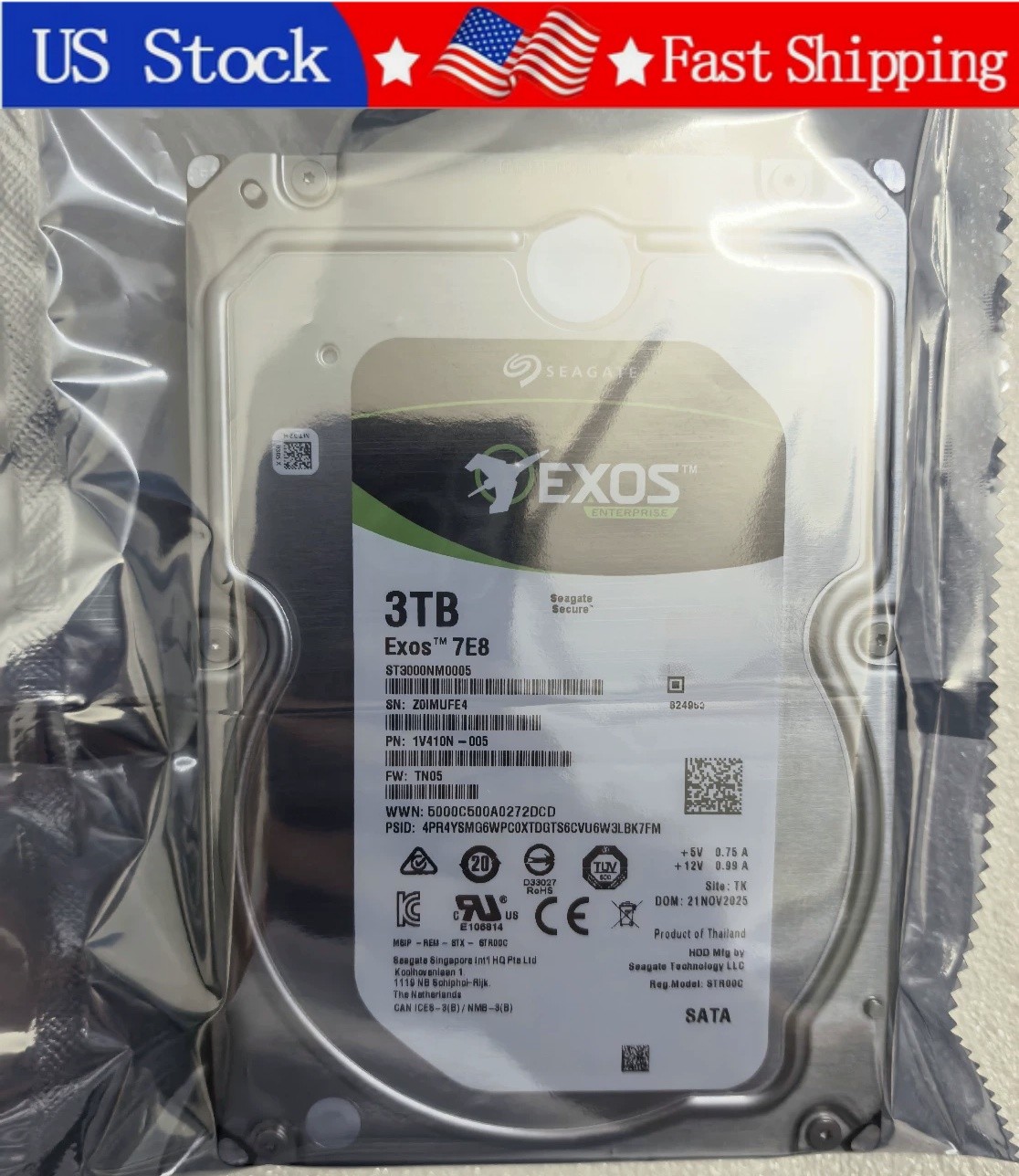 1PCS New Seagate ST3000NM0005 Exos 7E8 3TB 3.5