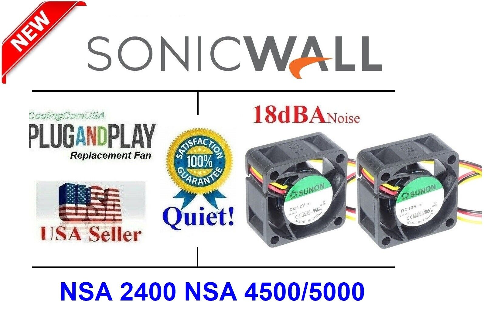 2x Quiet Fans for SonicWall NSA 2400 NSA 4500/5000 Series Network Security