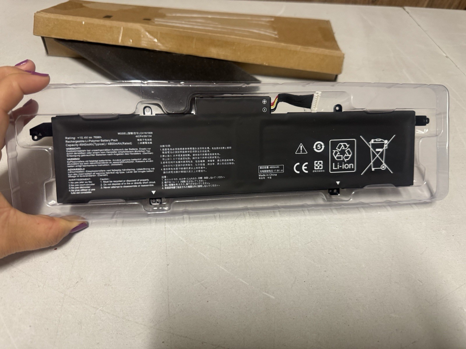 C41N1908 Laptop Battery 76Wh 4940mAh Replacement For ASUS ZenBook New