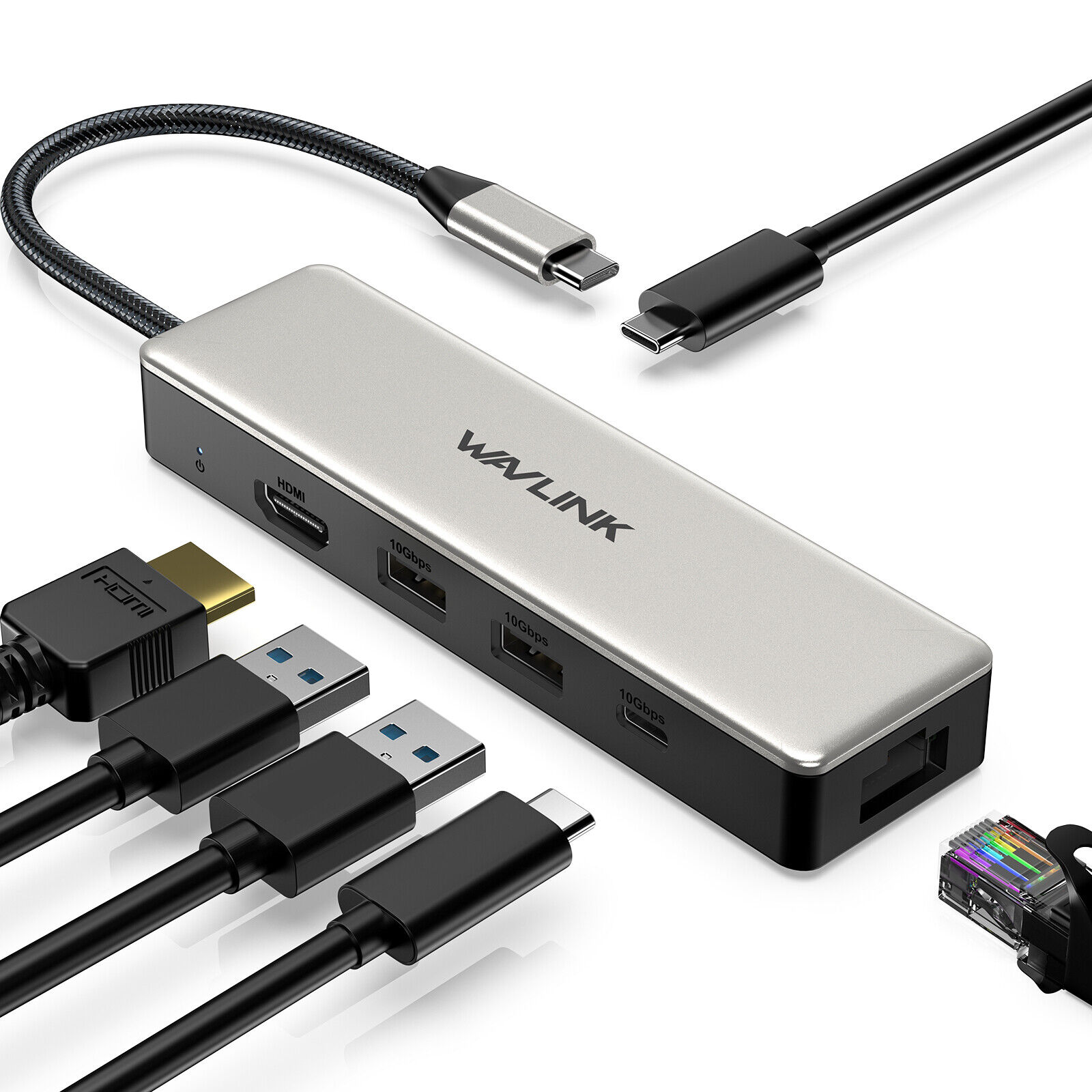 WAVLINK USB C Hub 2.5G Ethernet 10Gbps USB C 3.2 Hub 100W Power Delivery 4K HDMI