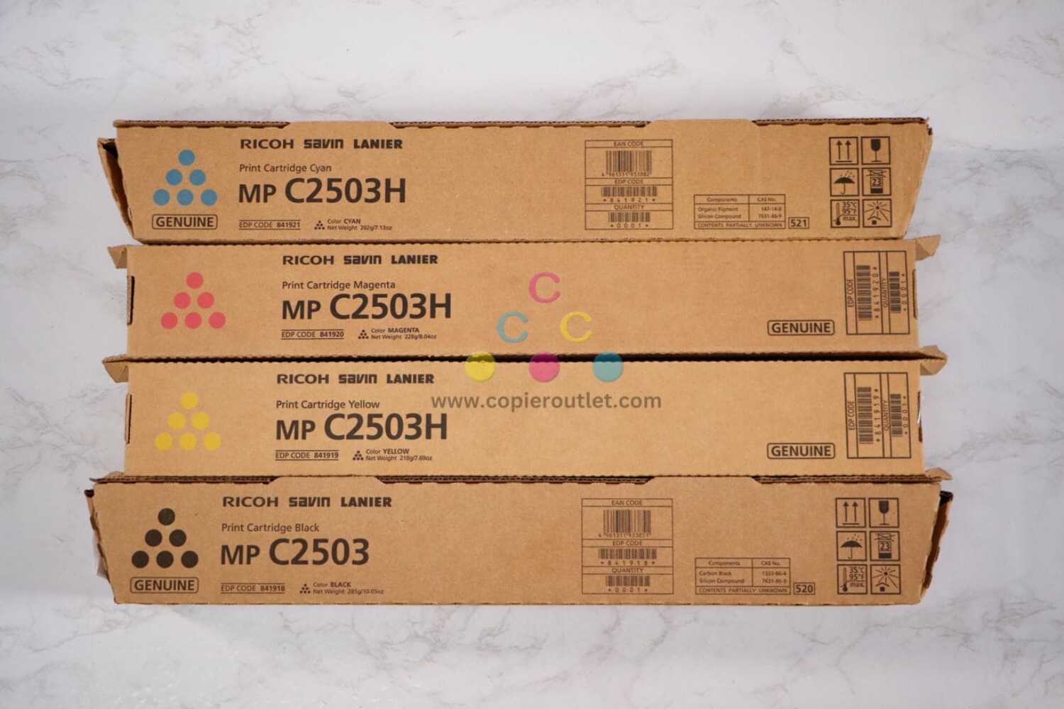 New OEM Ricoh MP C2503H,C2003,C2004,C2503,C2504 CMYK Toner Set 841918,19,20,21