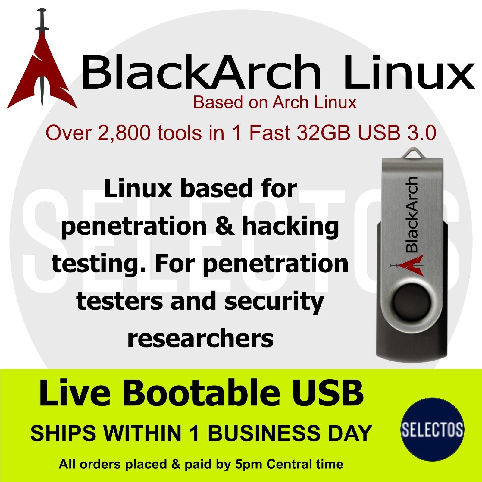 BlackArch 2023.04.01 Linux 64bit PenTesting Security Research 32Gb Live USB 3.0