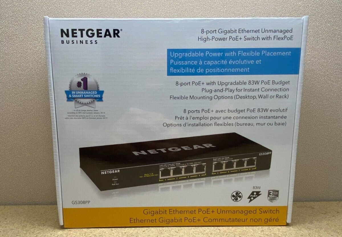 Netgear GS308PP-100NAS 8-port Gigabit Ethernet Unmanaged High-Power PoE+ Switch
