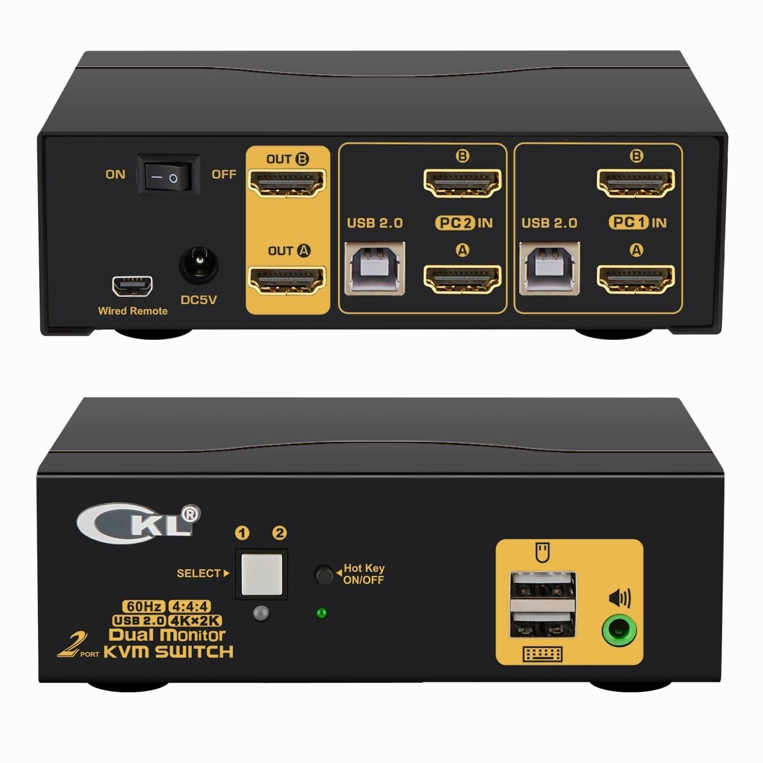 CKL 2 Port KVM Switch Dual Monitor HDMI 4K 60Hz for 2 Computers