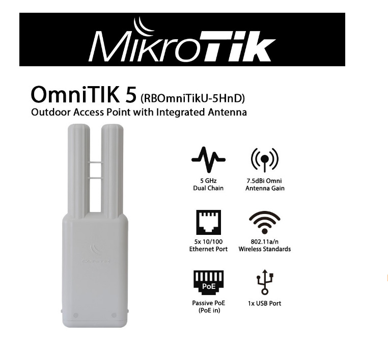 MikroTik OmniTIK 5 (RBOmniTikU-5HnD) Outdoor Access Point 7.5dBi Dual-Polarized