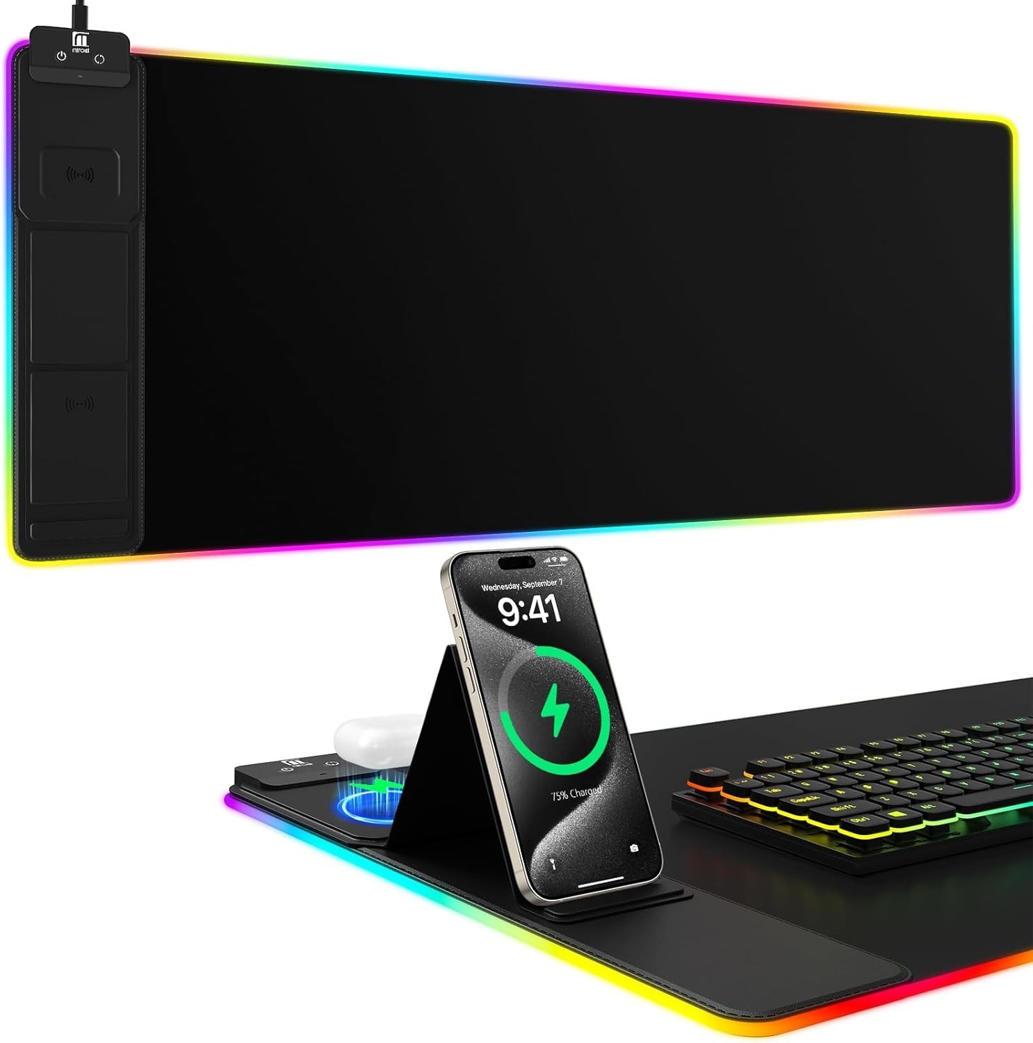 XXL Mouse Pad with Phone Holder, Wireless Charging Desk Mat, RGB Gaming Mousepad XXL Mouse Pad with Phone Holder, Wireless Charging Desk Mat, RGB Gaming Mousepad