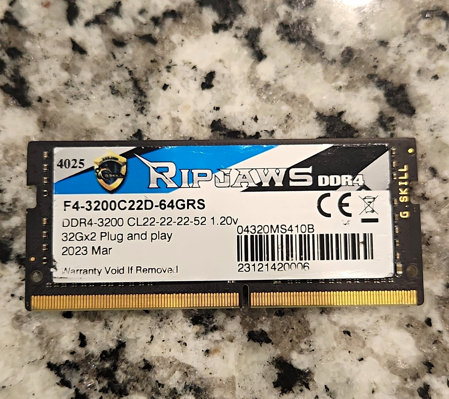 G.SKILL Ripjaws 32 (1x32GB) DDR4-3200 Laptop Ram G.SKILL Ripjaws 32 (1x32GB) DDR4-3200 Laptop Ram