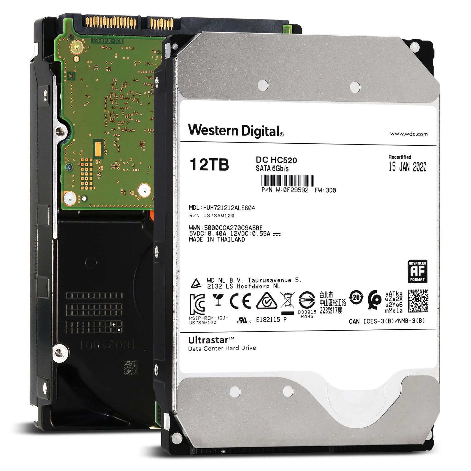 WD Ultrastar DC HC520 12TB HUH721212ALE604 0F29592 7.2K RPM SATA 6Gb/s 3.5