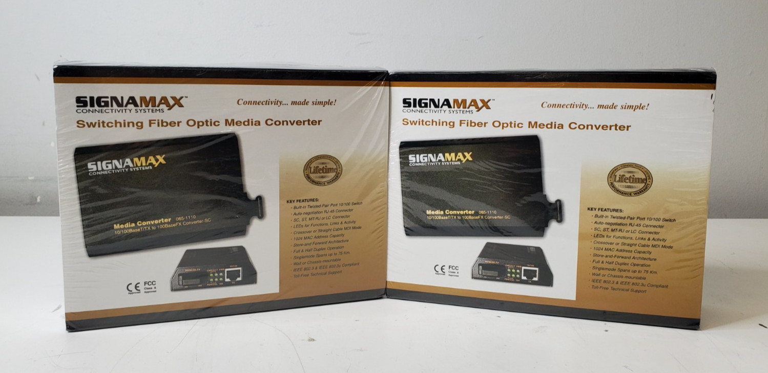 Lot of 2 New/Sealed Signamax Switching Fiber Optic Media Converter (065-1174)