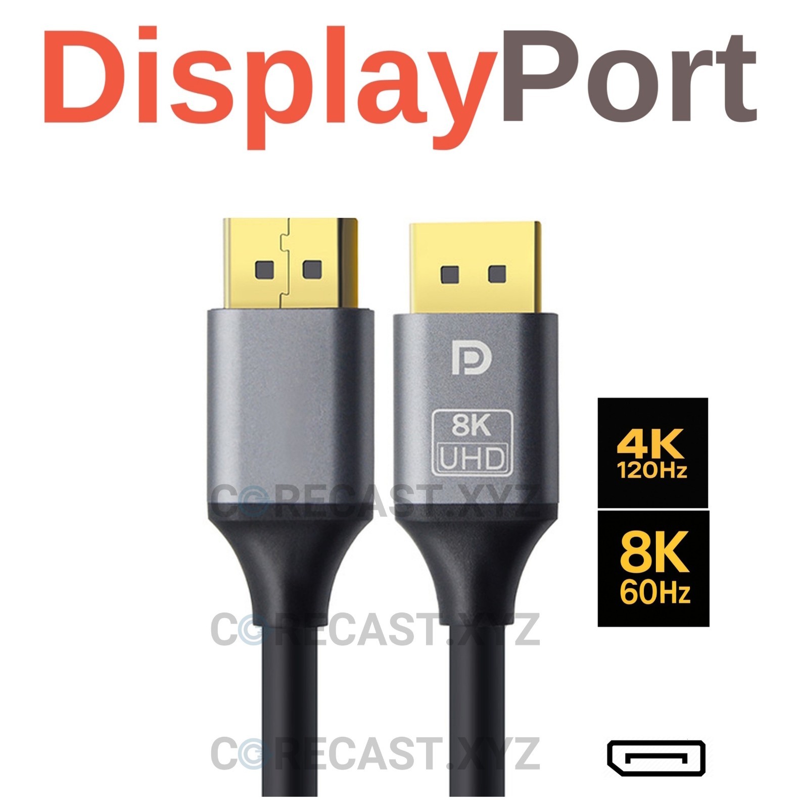 6ft DisplayPort Cable – 8K Ultra HD, Gold-Plated, Durable, Long-Lasting