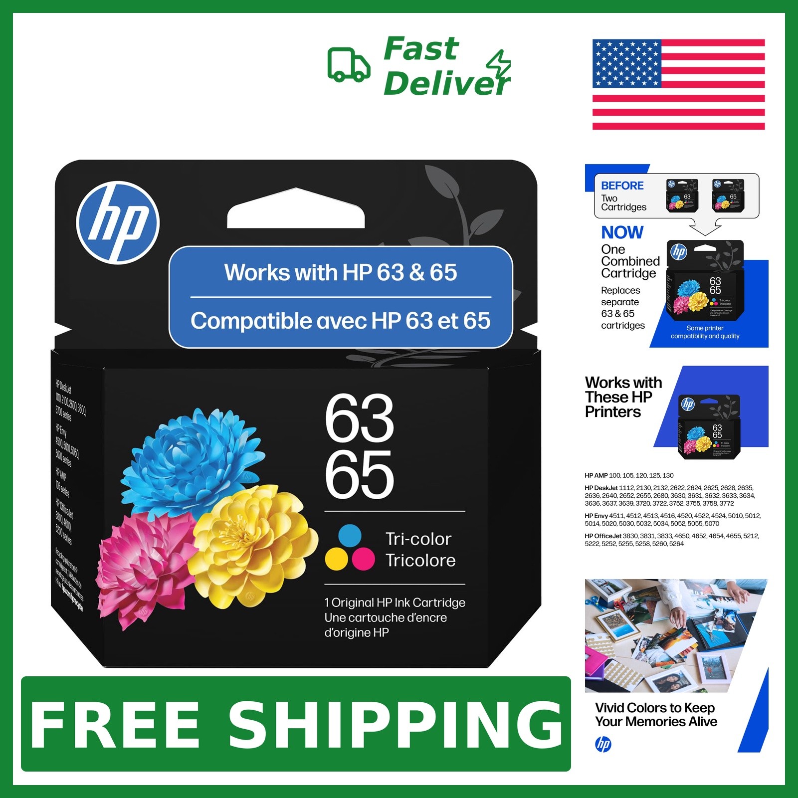 HP Tri-Color Ink Cartridge 63/65, 100 Pages HP Tri-Color Ink Cartridge 63/65, 100 Pages