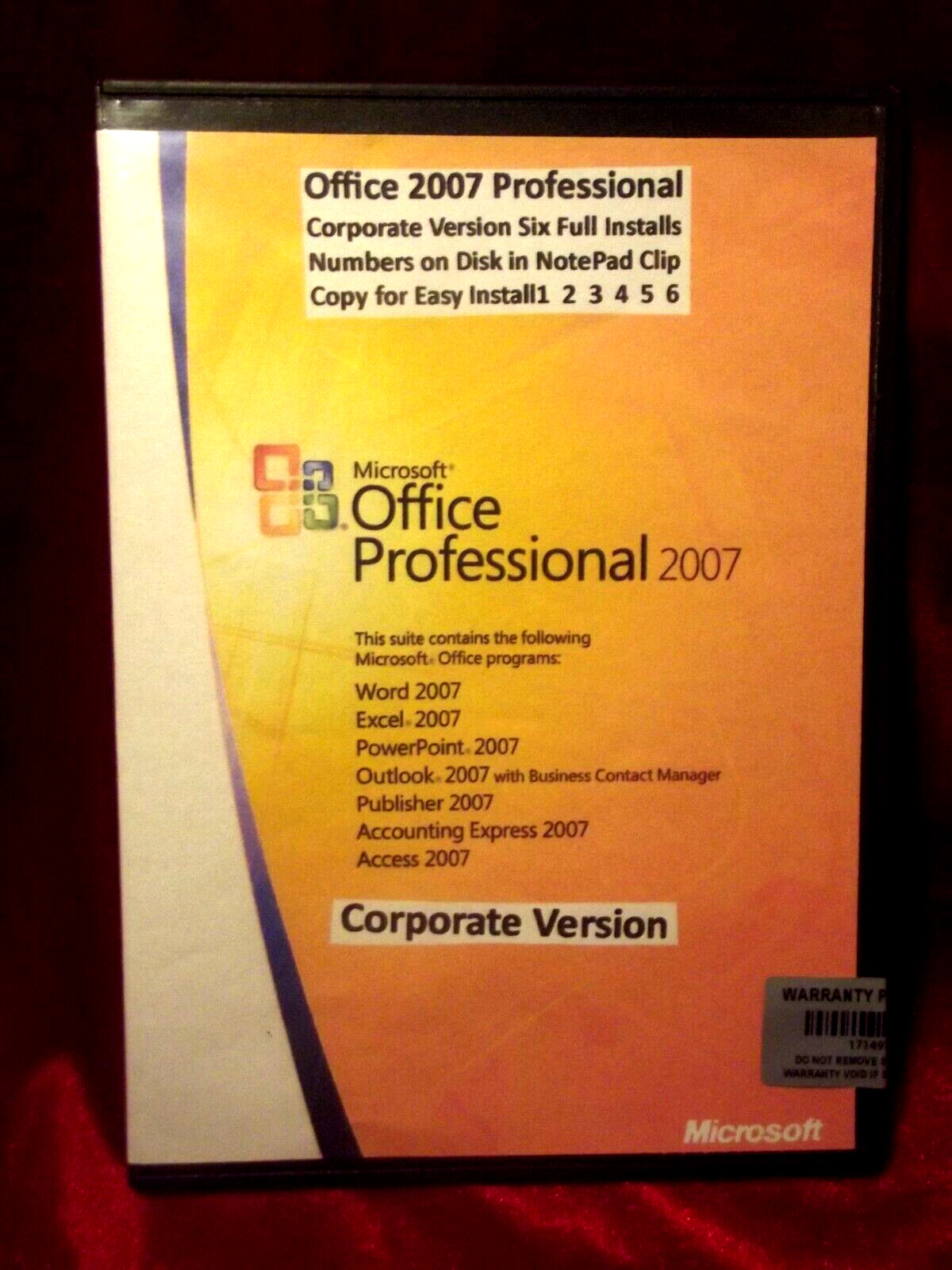 Microsoft Office 2007 Professional Licensed for SIX (6) Multiple PCs or Laptops