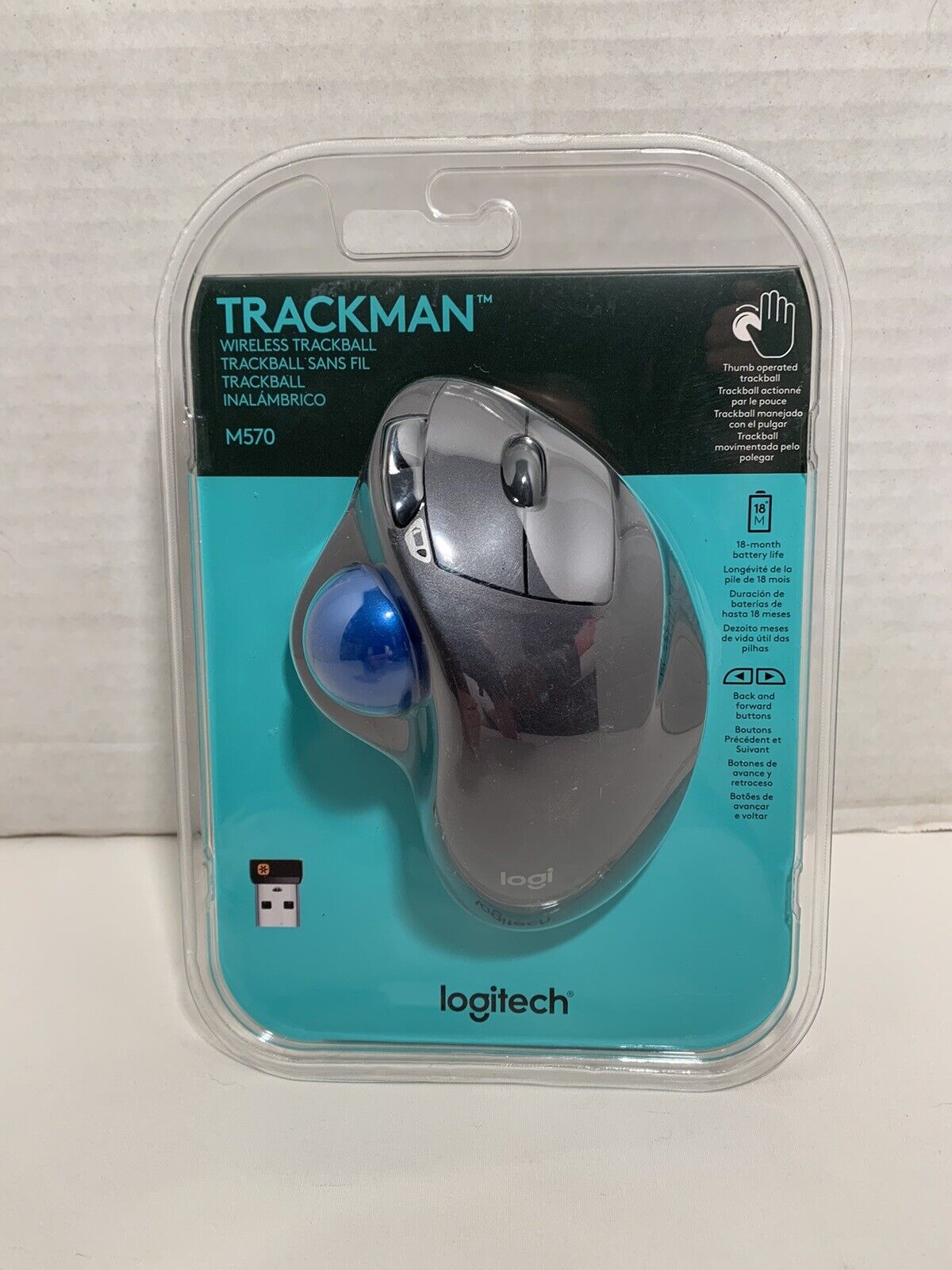 Logitech M570 Wireless Trackball Mouse Ergonomic Design - New - Factory Sealed