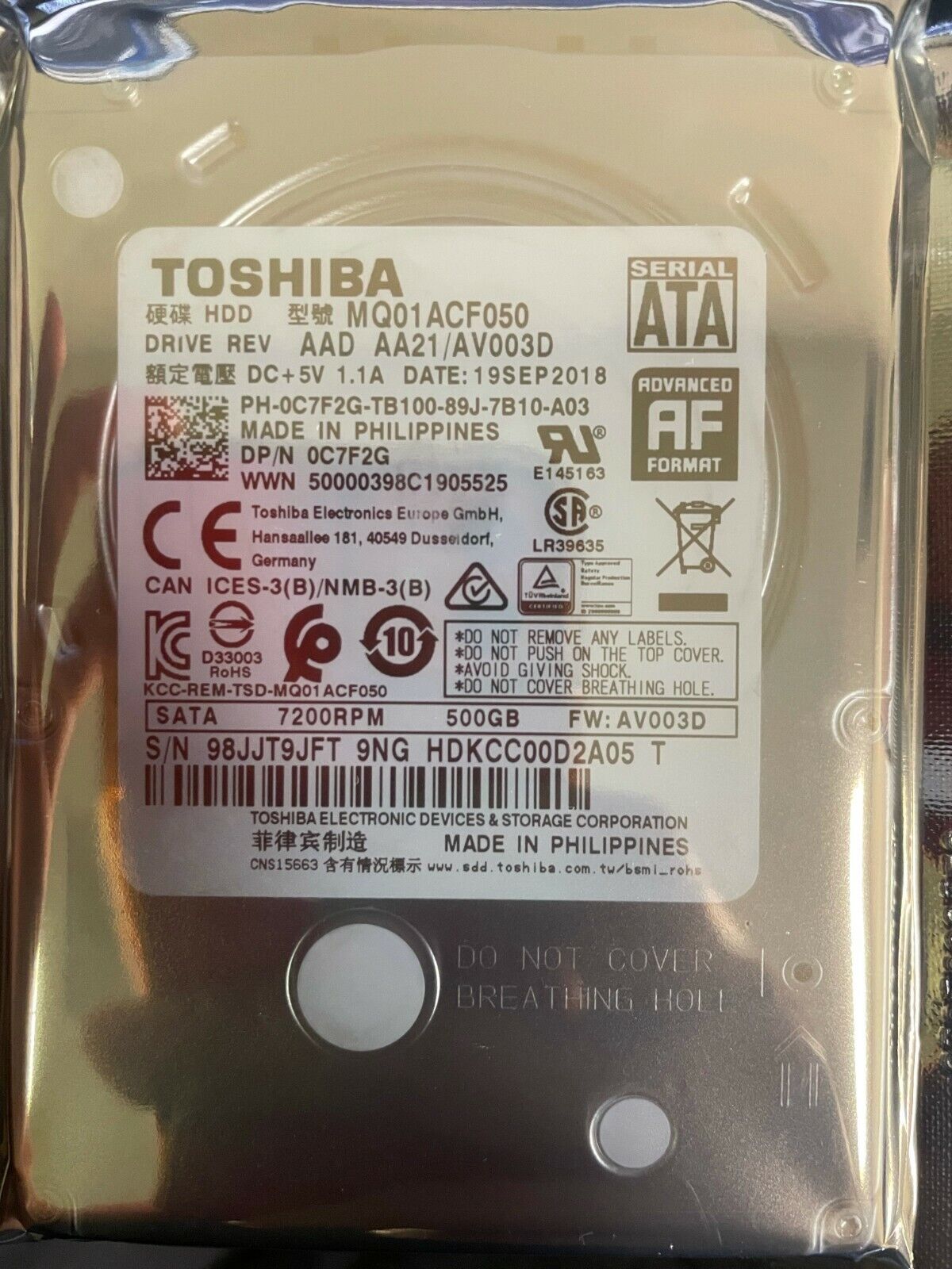 Toshiba Mq01acf050 - 500gb 7200rpm 2.5\