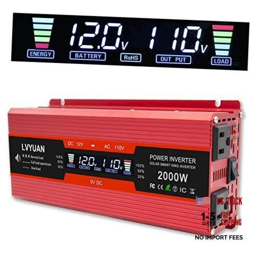 /2000W(Peak) Car Power Inverter DC 12V to 110V AC Converter with LCD 1000W Red /2000W(Peak) Car Power Inverter DC 12V to 110V AC Converter with LCD 1000W Red