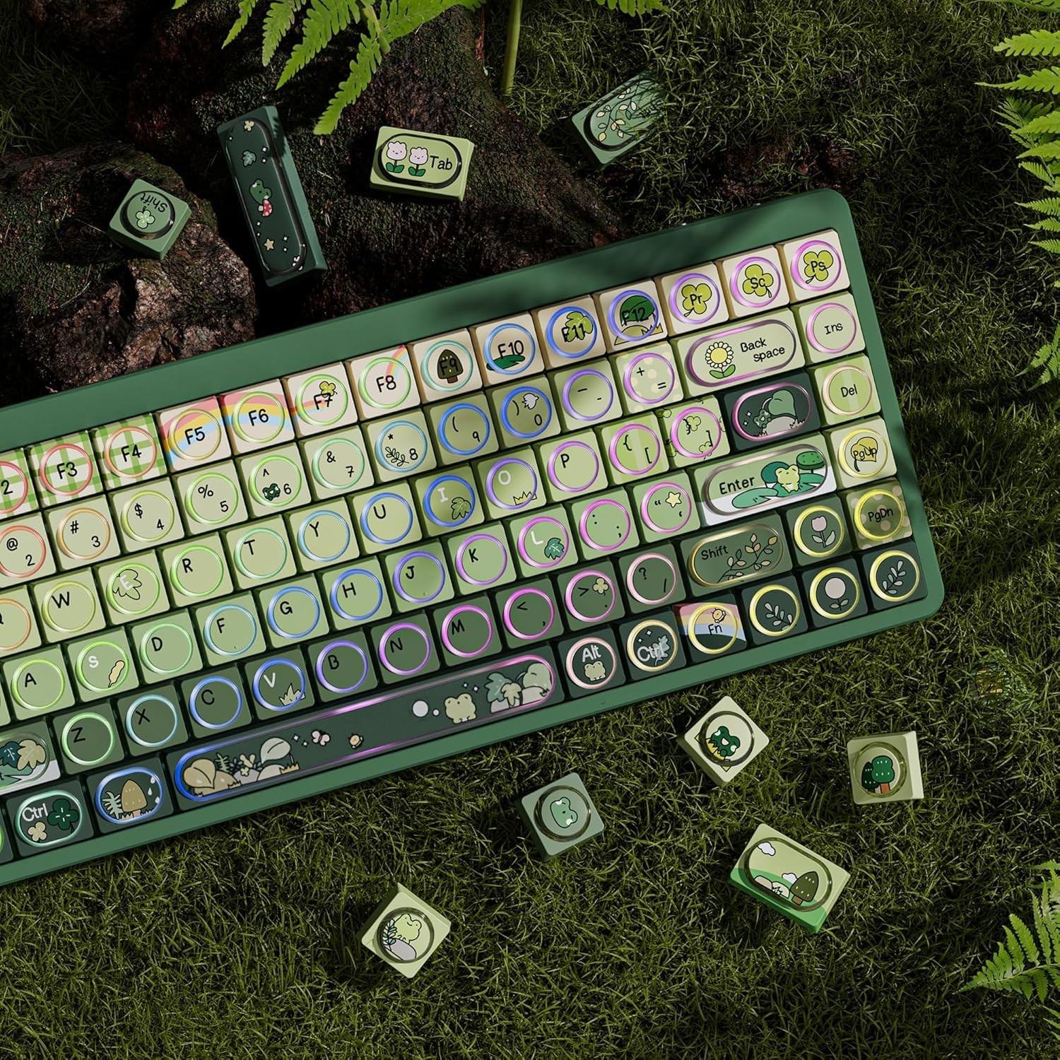 Green Frog Keycap Set, PBT Custom Keycaps,131 Cute Keycaps for Mechanical Key...