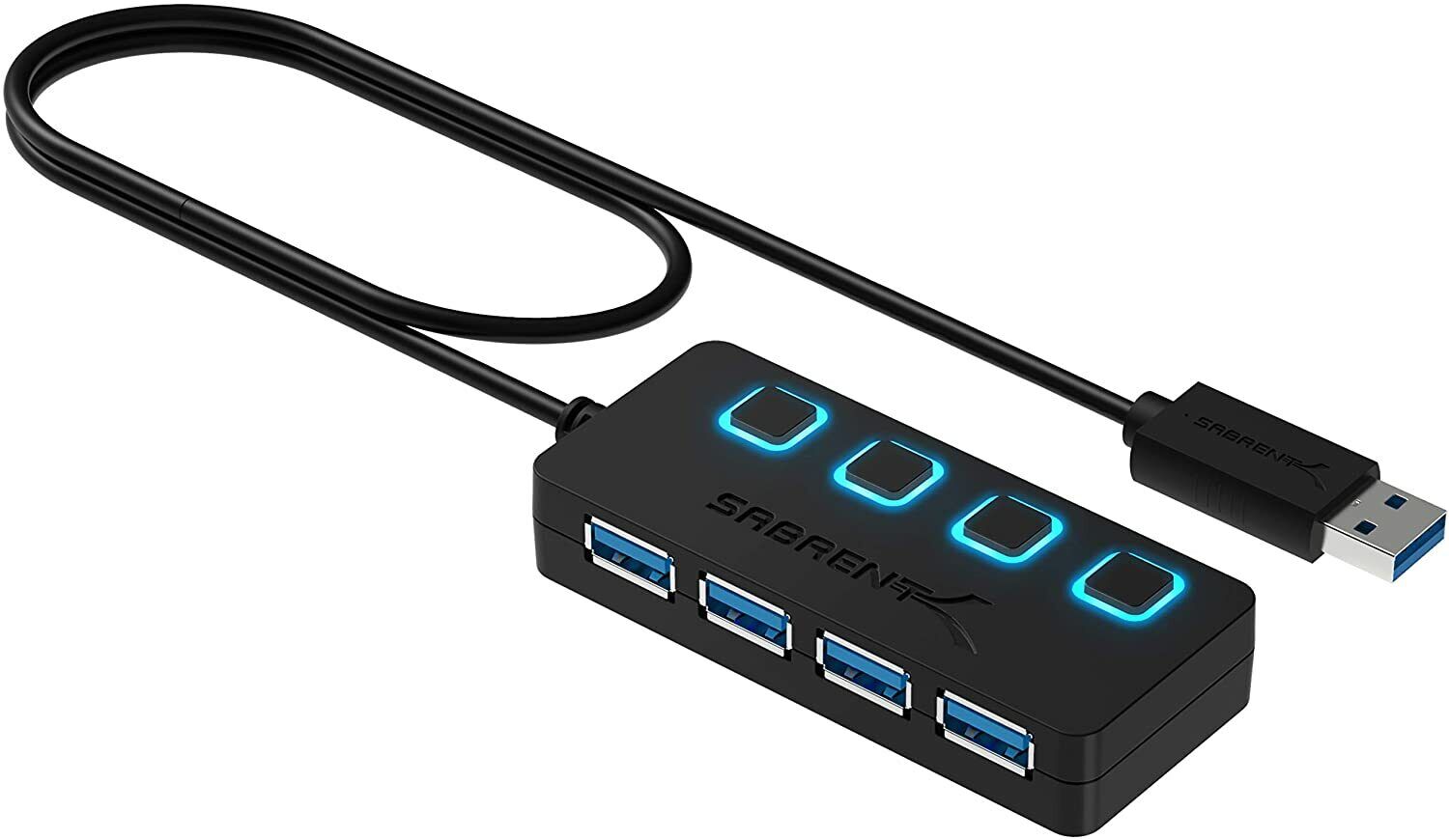 Sabrent USB 3.0 4-Port Hub Individual Power Switches - Black HB-UM43