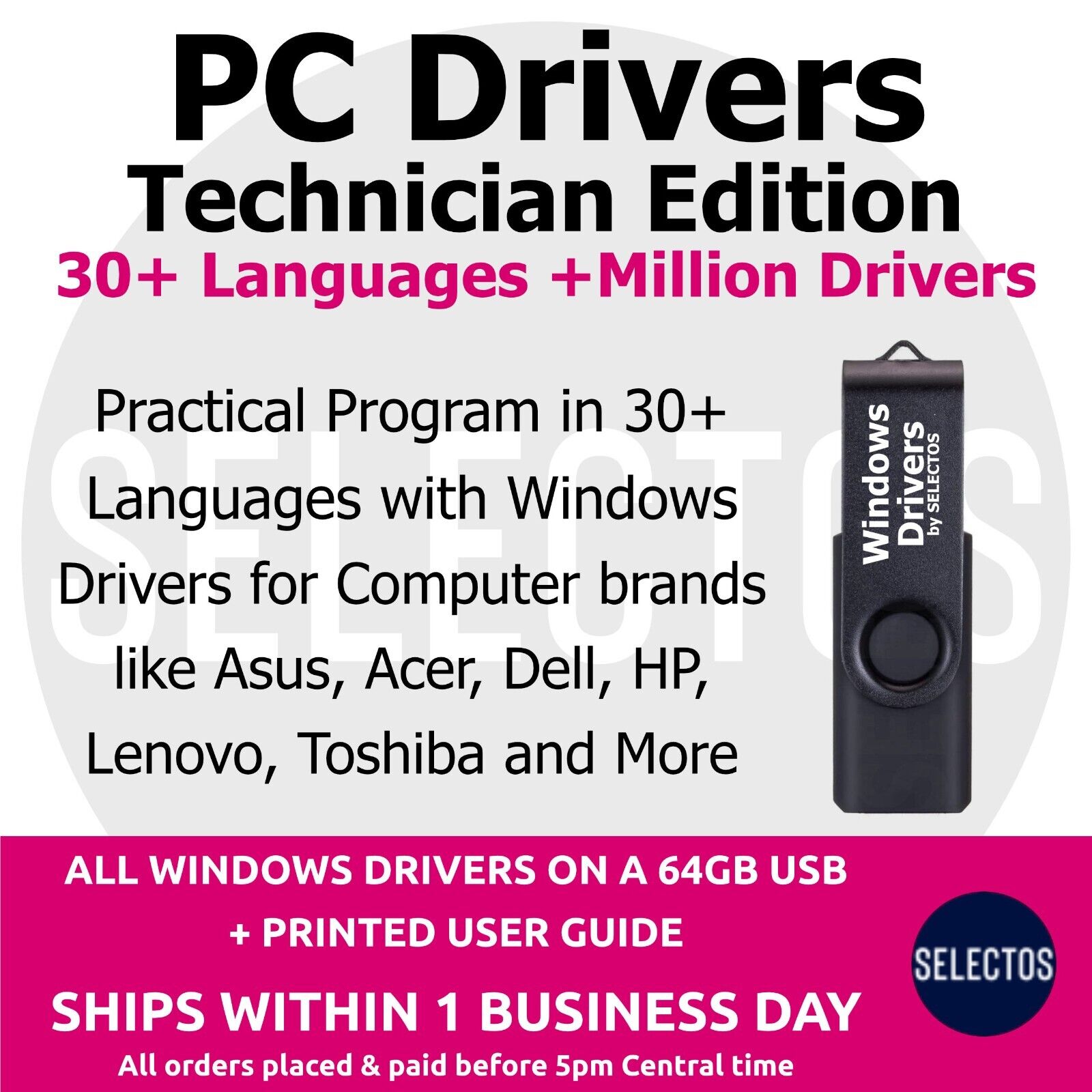 PC Drivers Latest 2024 Technician Edition for Most PC Brands on USB 64Gb Drive