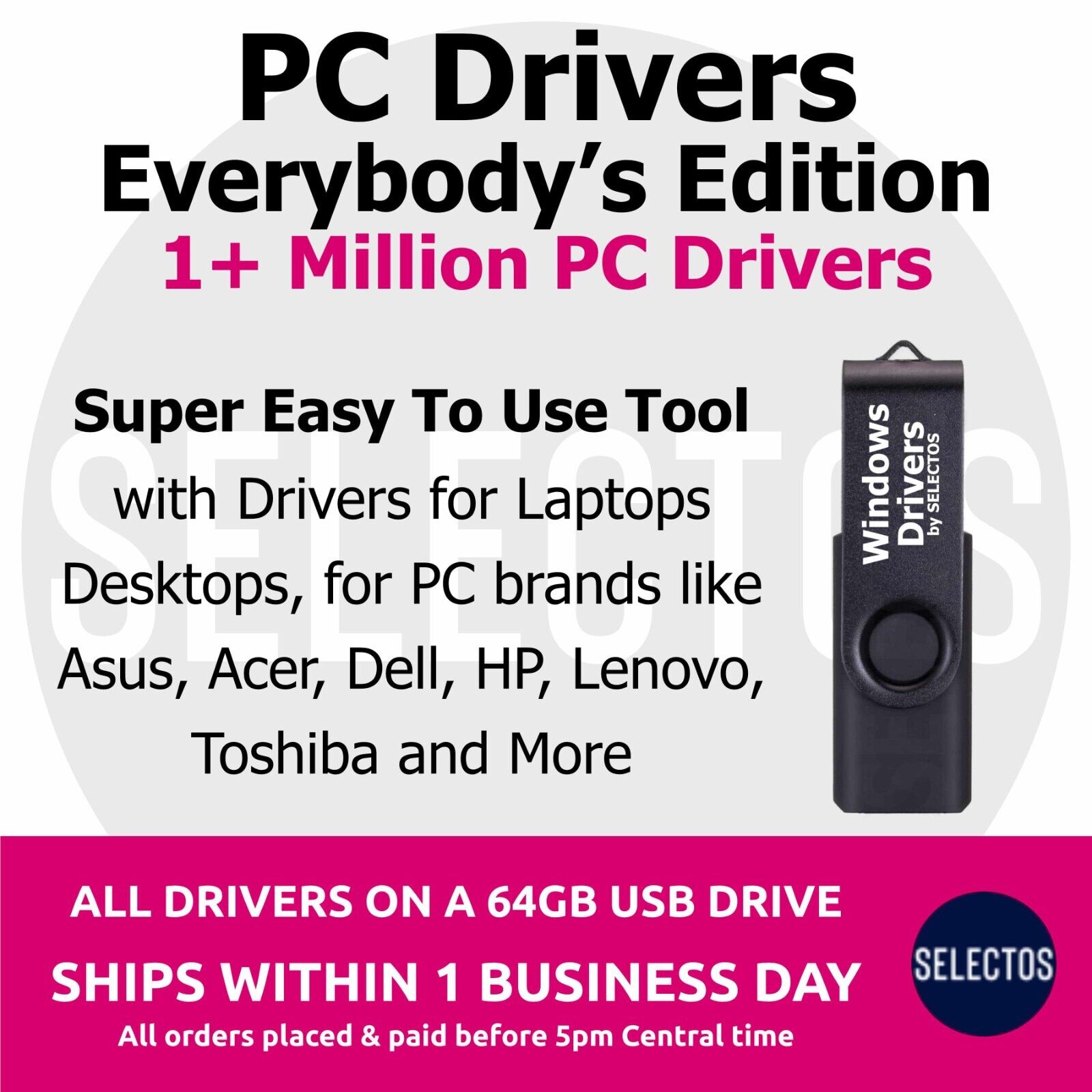 PC Drivers 2024 Everybody\'s Edition for Most PC Brands on USB 64Gb Drive