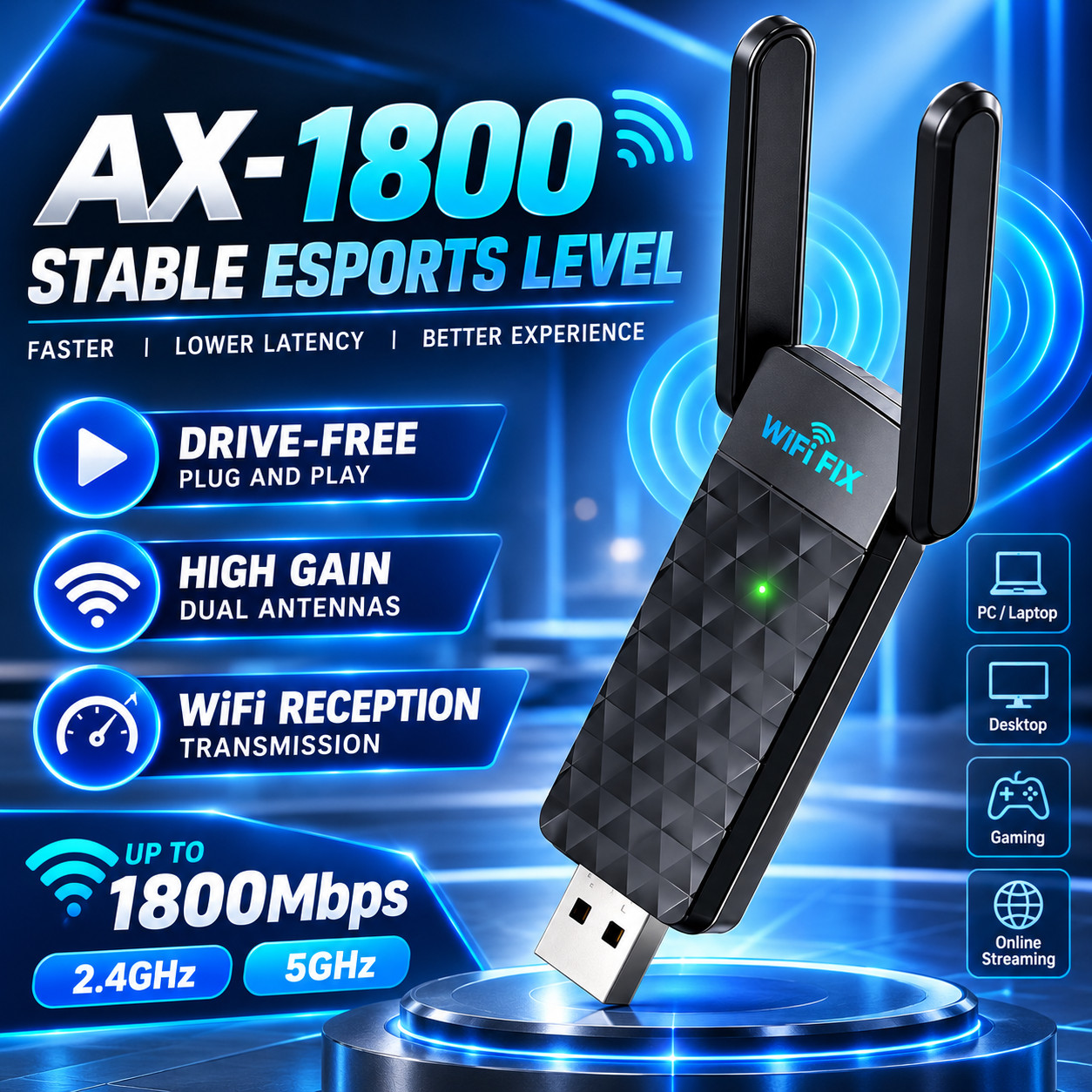 WiFi 6 USB Adapter AX1800 5G/2.4G Dual Band Wireless Network Card Windows 10 11 WiFi 6 USB Adapter AX1800 5G/2.4G Dual Band Wireless Network Card Windows 10 11