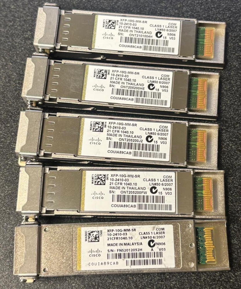 Lot of 5 Cisco XFP-10G-MM-SR 10Gbe XFP Fiber Transceiver Module Lot of 5 Cisco XFP-10G-MM-SR 10Gbe XFP Fiber Transceiver Module