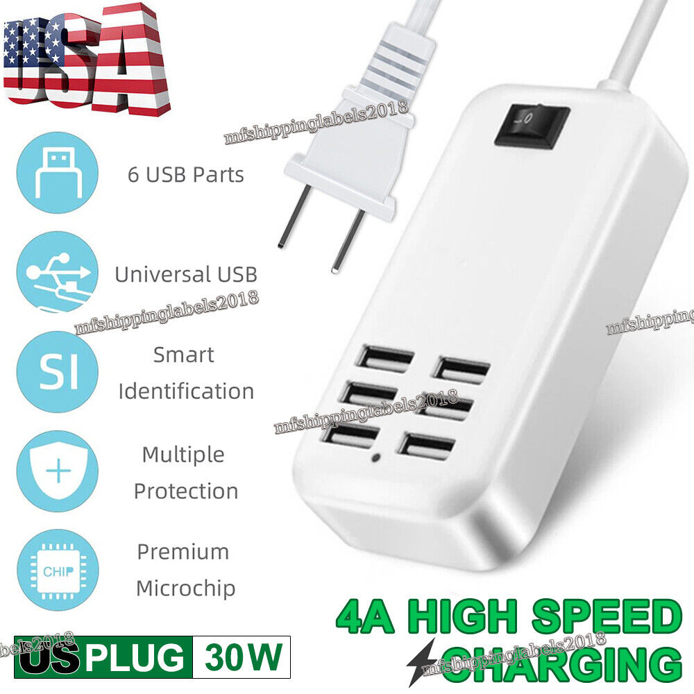 6 Port USB Hub Fast Wall Charger Station Multi-Function Desktop AC Power Adapter