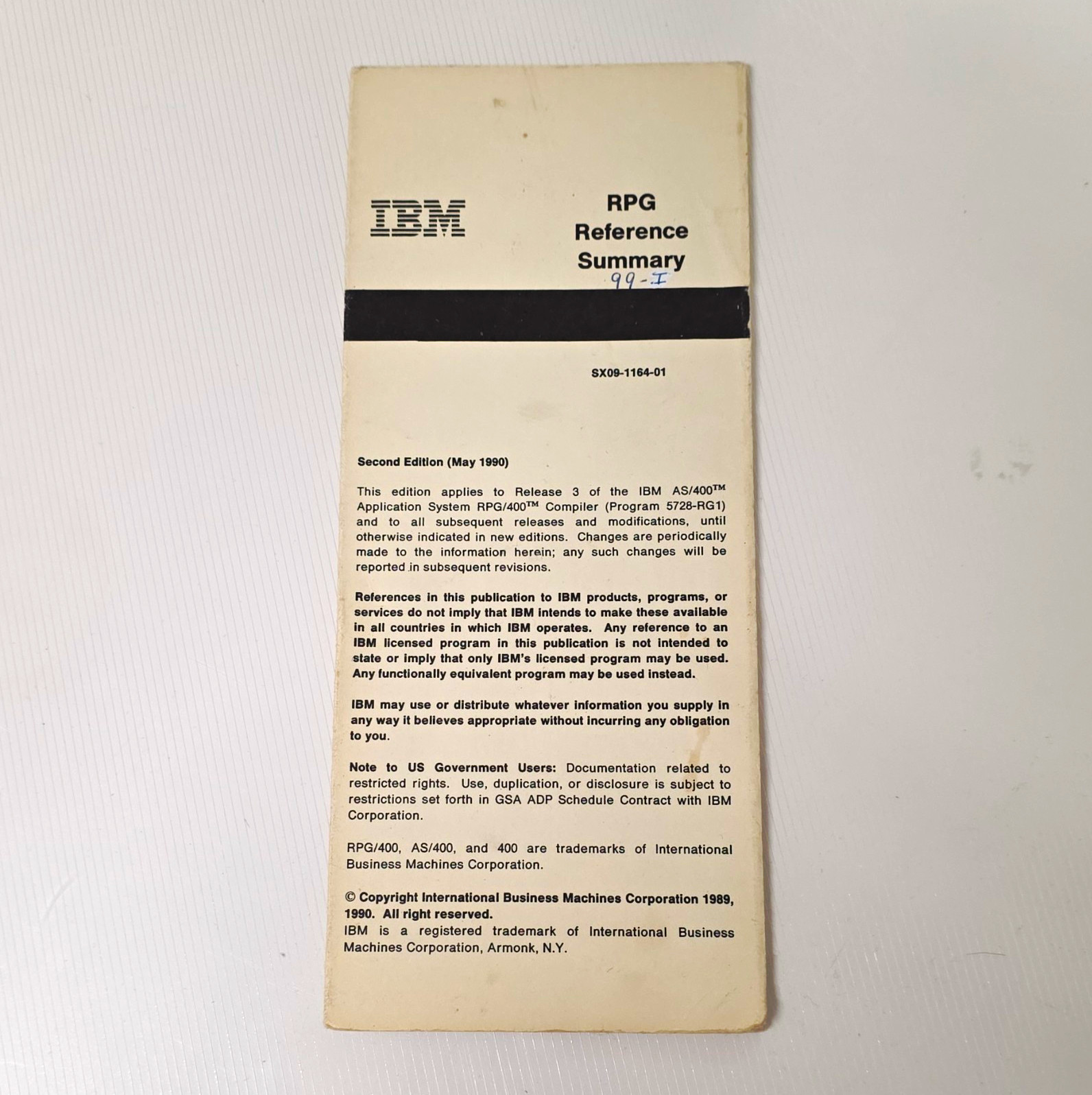 Vintage IBM RPG Reference Summary 2nd Edition Manual for AS/400, (May 1990) Vintage IBM RPG Reference Summary 2nd Edition Manual for AS/400, (May 1990)