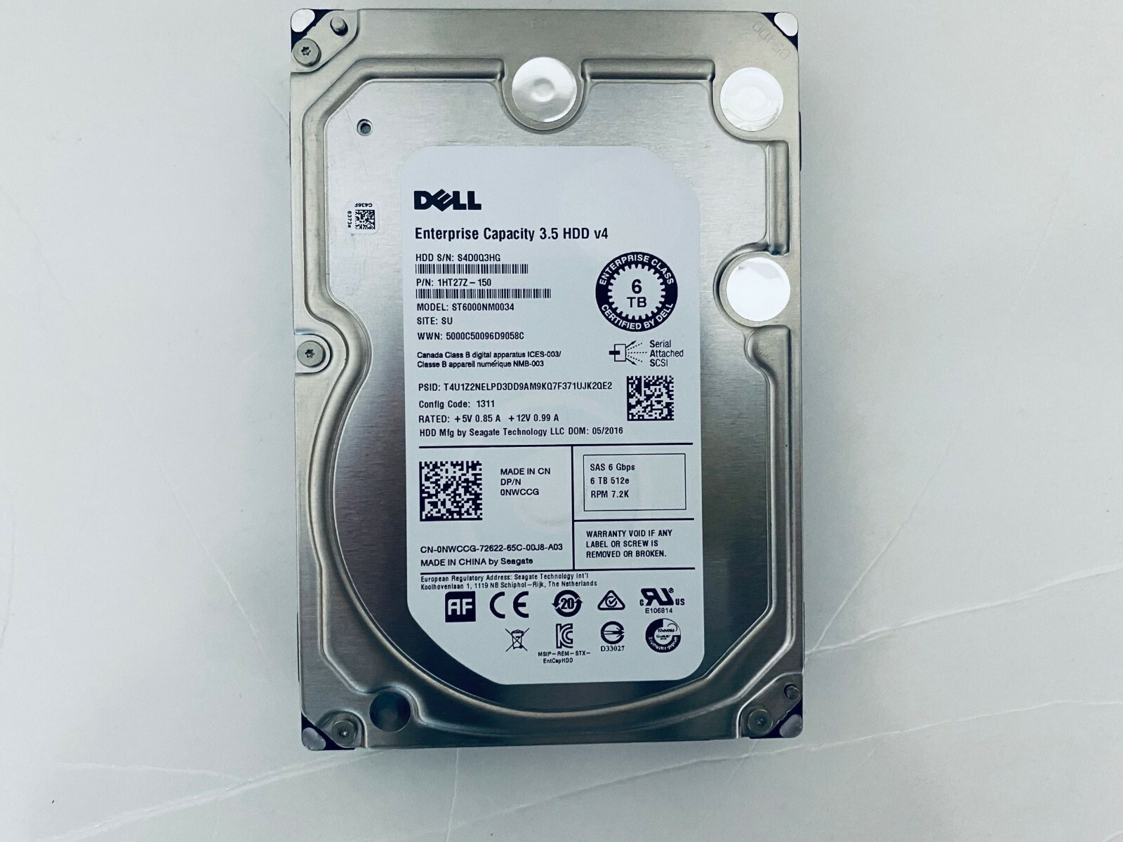 for Dell ST6000NM0034 NWCCG PowerEdge 6TB 7.2K SAS 6Gbps 3.5\'\' HDD 0NWCCG